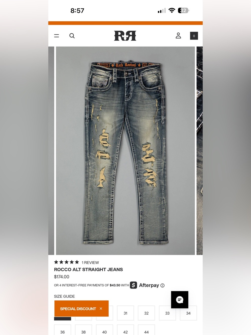 Rock Revival Rocco Alt Straight Jeans - Distressed Gray / BNWOT / 40 x 30